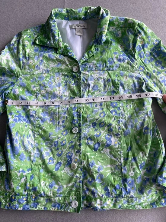 Savvy DT Studio Green Blue Floral Cropped Jacket Lightweight Button Front Spring - Picture 5 of 7
